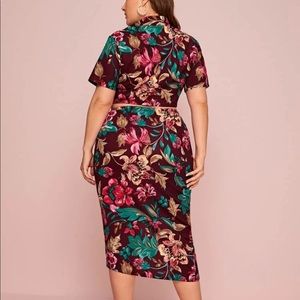 Mandarin Collar Floral Crop Top & Slit Skirt Set